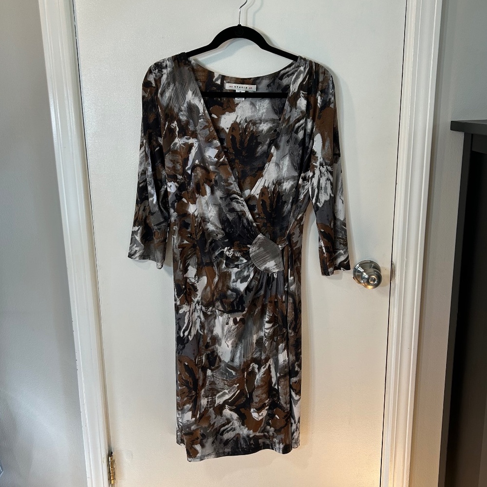 Earth tones faux wrap cocktail dress